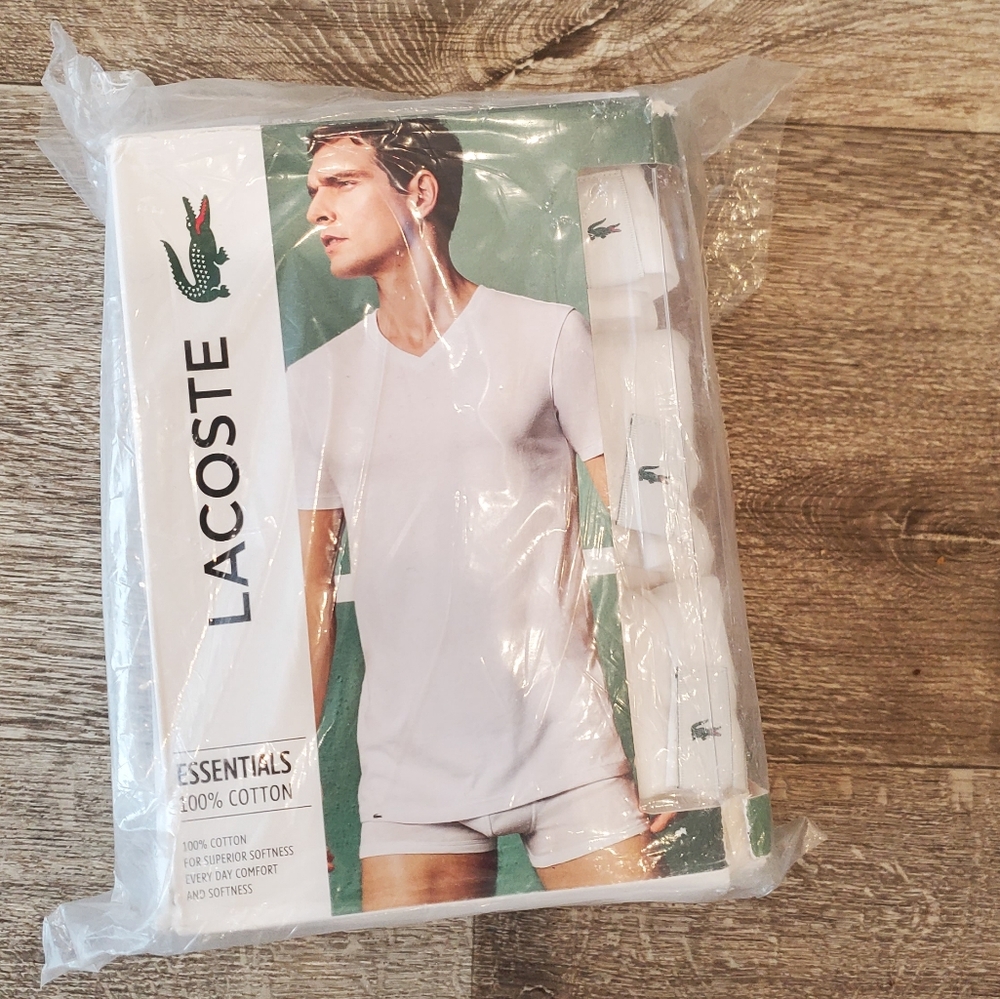 Lacoste Men's White Essentials v-neck undershirts L or XXL NWT - Picture 2 of 4